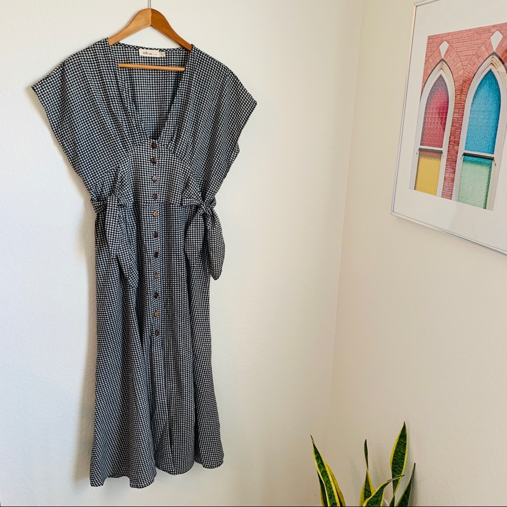 Black and White Gingham Button Front Dress